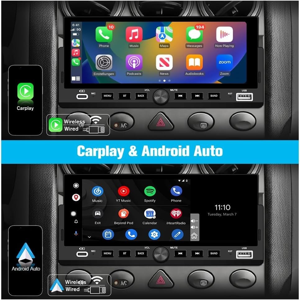 Single Din Car Stereo, 6.86 Inch CarPlay & Android Auto HD IPS Touchscreen Ra…