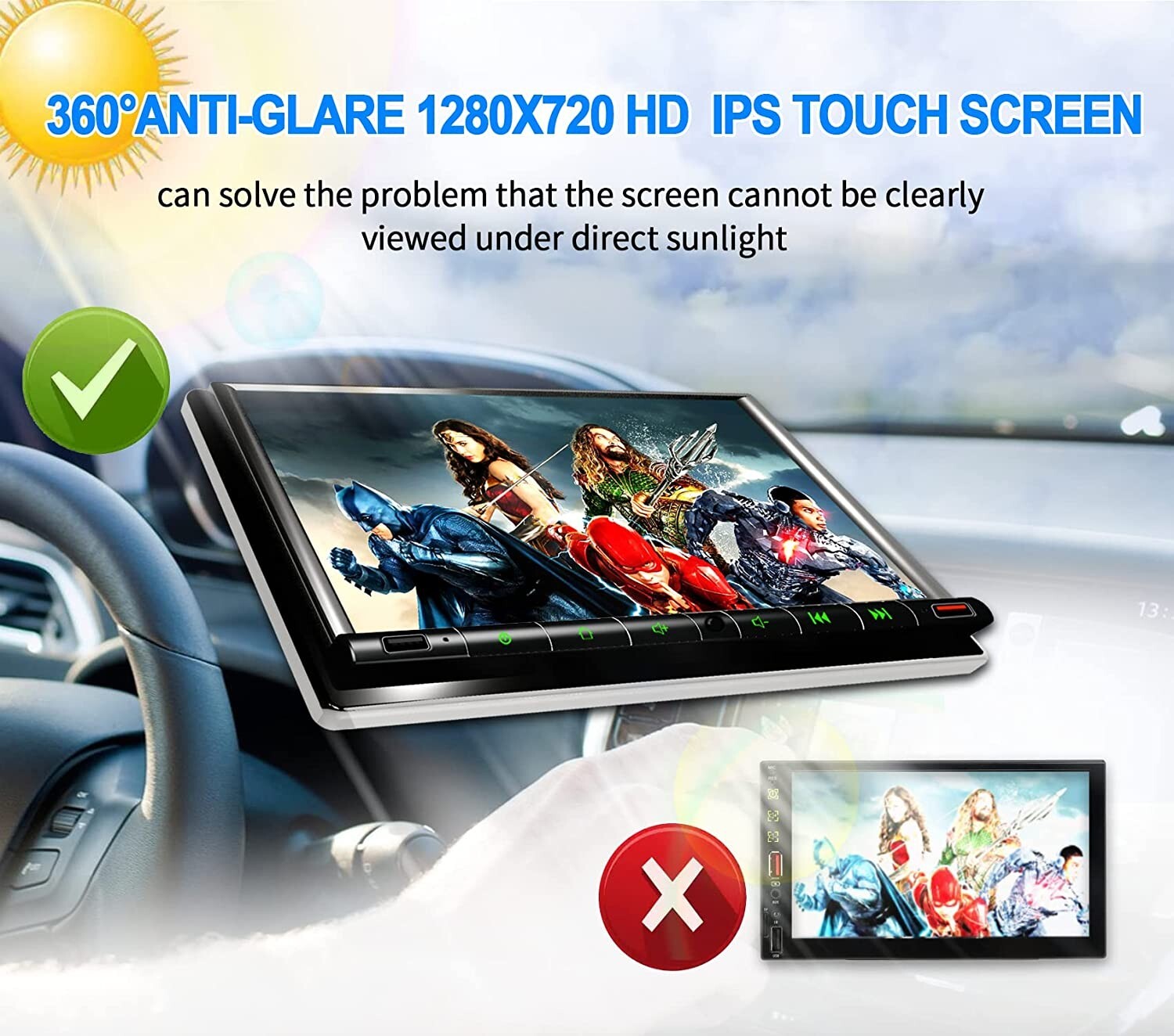 1280×720 HD Non-Glare Touch Screen Car Stereo w 30 Segment EQ,7″ Car Stereo NEW