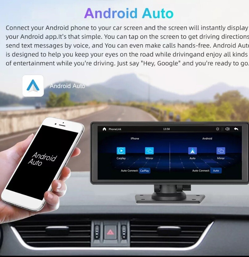 Portable Wireless Carplay 9.3″ Bluetooth Touch Screen Car Stereo FM Radio CAM