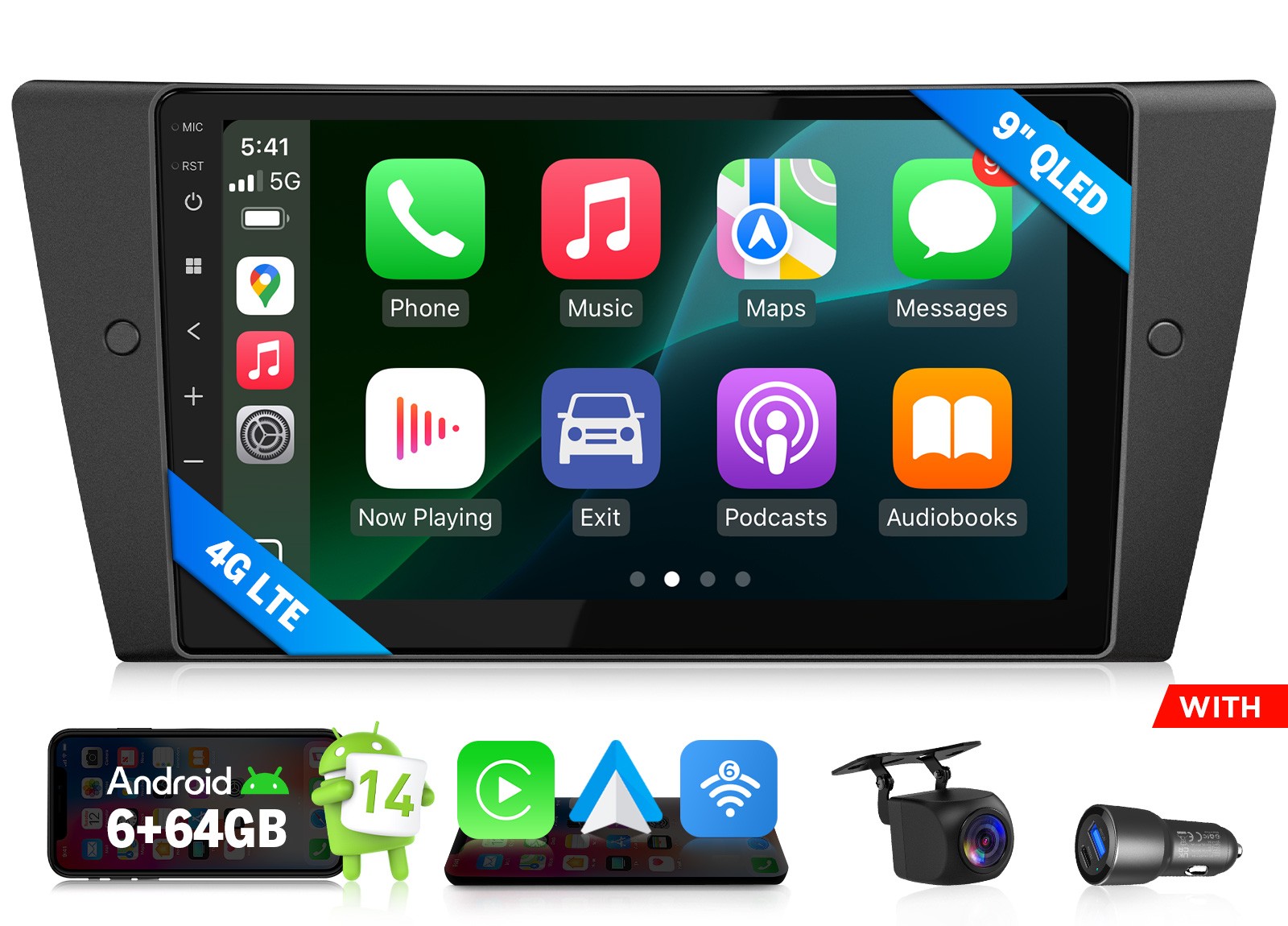 Factory 9″ QLED Android 14 Car Stereo CarPlay for BMW 3 Series 2006-2011 E90 DSP