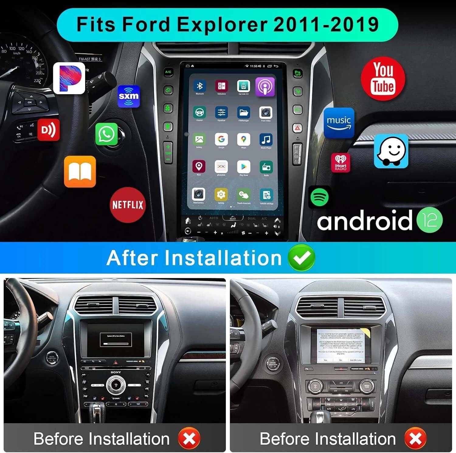 13.6″ 128G Car Radio Stereo for Ford Explorer 2011-19 Android Carplay GPS