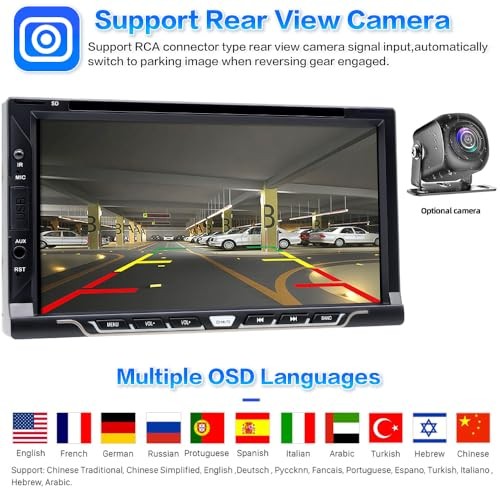 Double Din Car Stereo with CD/DVD Player, CarPlay/Android Auto 7″ Touch