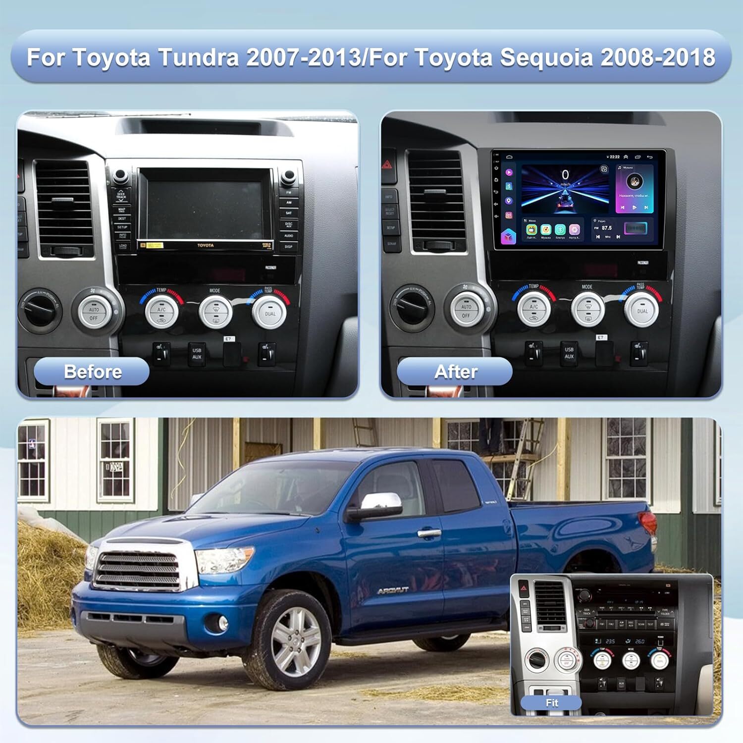 For Toyota Tundra 2007-2013 Sequoia 2008-2019 Android 12 Car BT Stereo GPS Radio