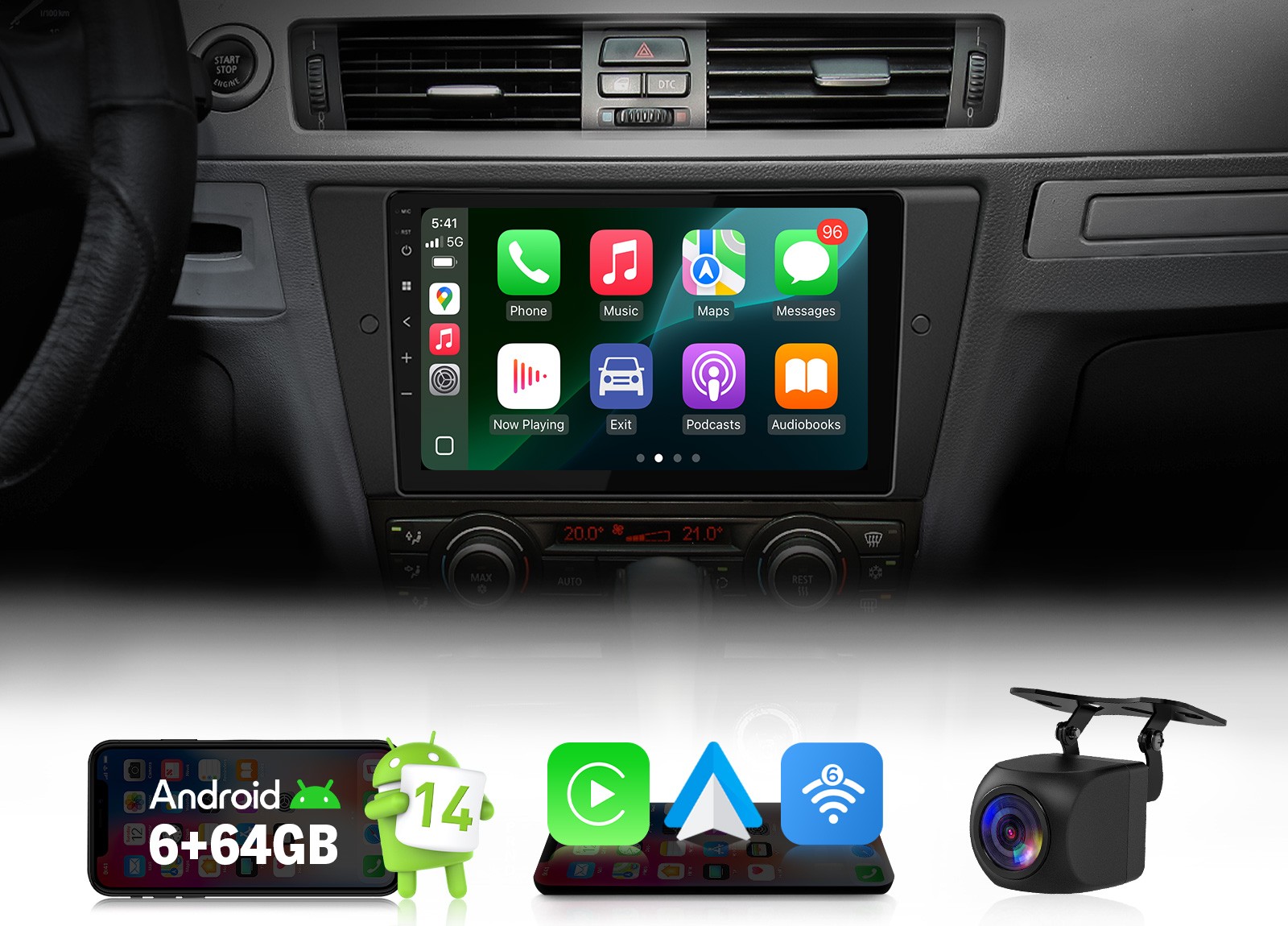 9″ Android Auto 6+64 Car Stereo Radio GPS CarPlay for BMW E90 328i 325i 335i DSP