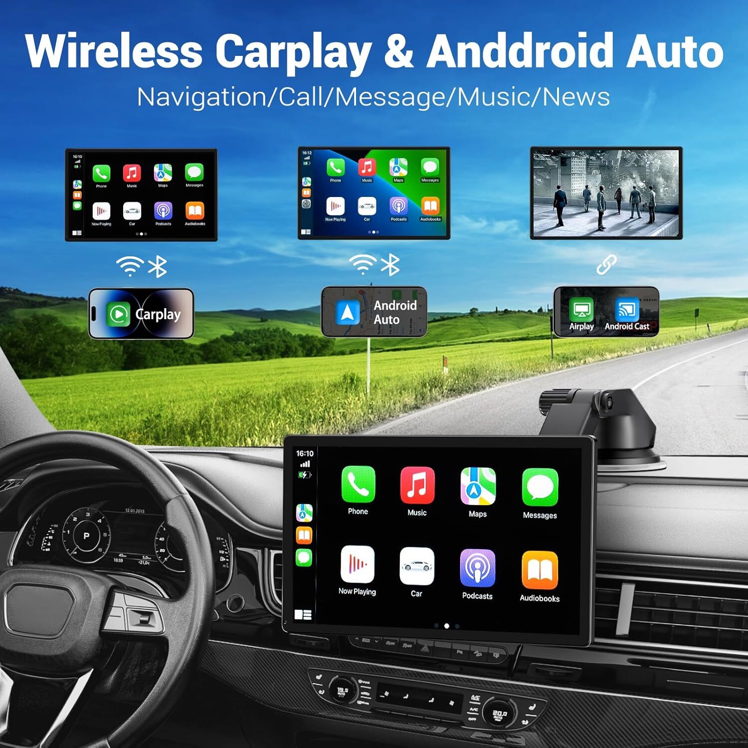 9 In 2.5K Dash Cam Car Stereo For Apple Carplay & Android Auto GPS +Rear Camera