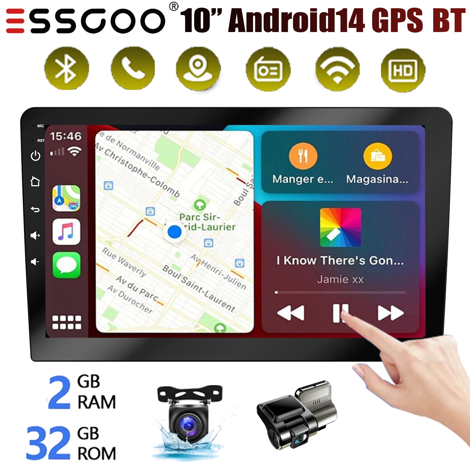 10″ DVR+ Car Stereo Double Din IPS Touch Screen Bluetooth WiFi CarPlay GPS Radio