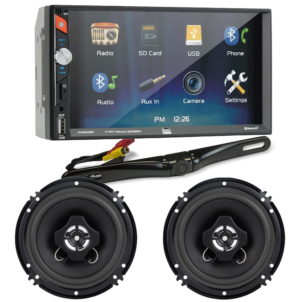 Dual 7″ Bluetooth Car Stereo AM/FM Radio (No CD) Media Receiver & Parking Camera