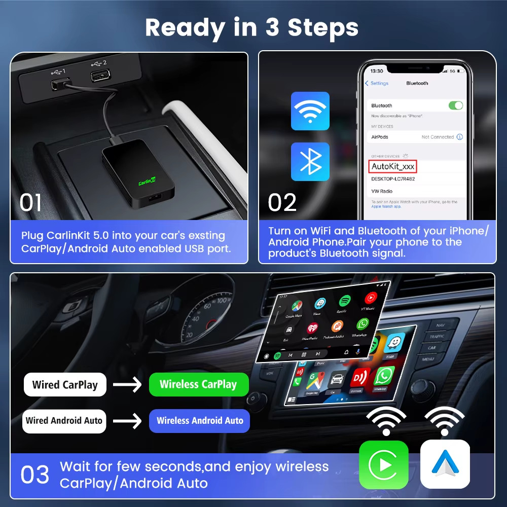 2026 Wireless Android Auto & CarPlay Dongle for Car Radio, Portable 2Air