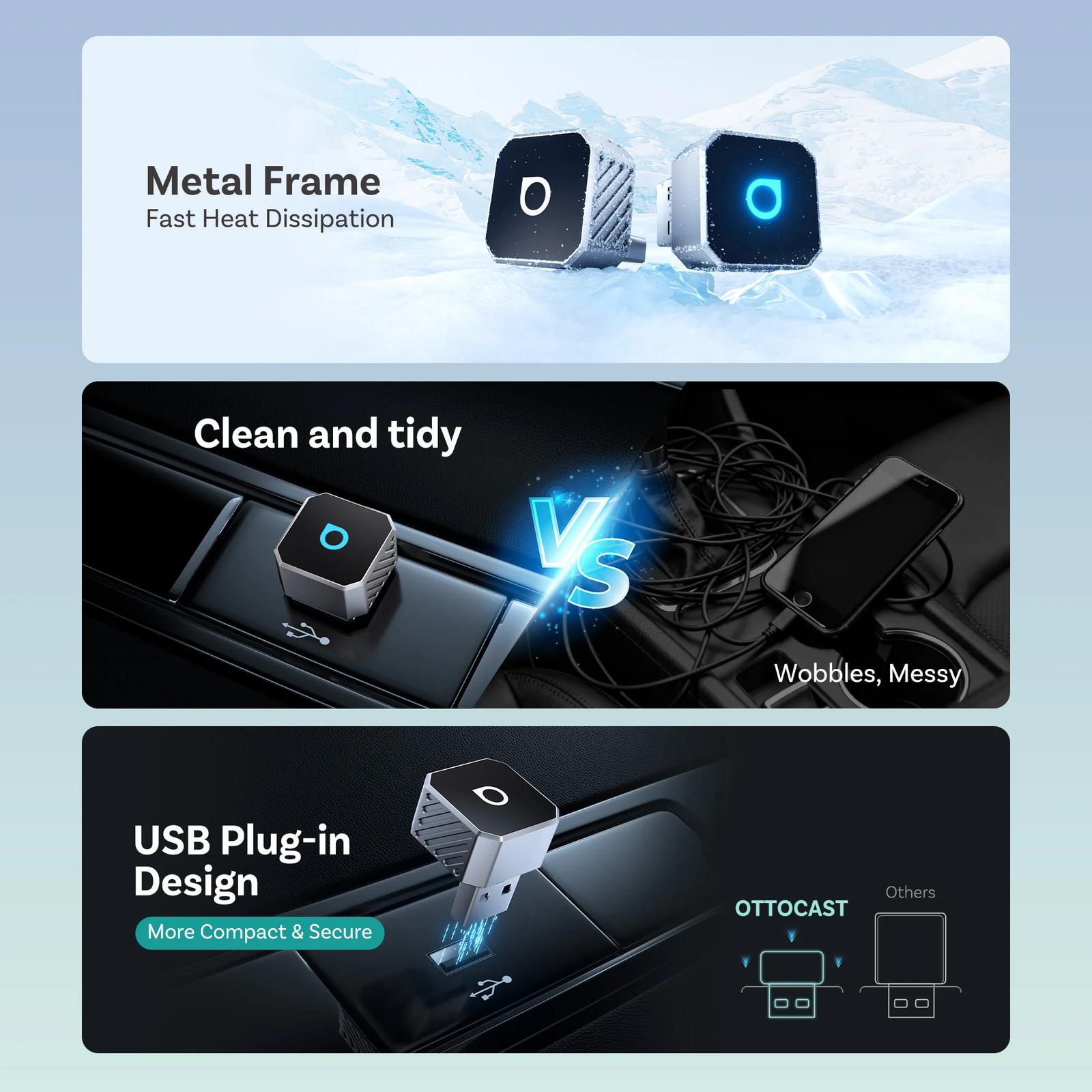 Mini Pro Wireless Carplay & Android Auto Adapter 2-In-1 5Ghz Wifi Dongle Plug &