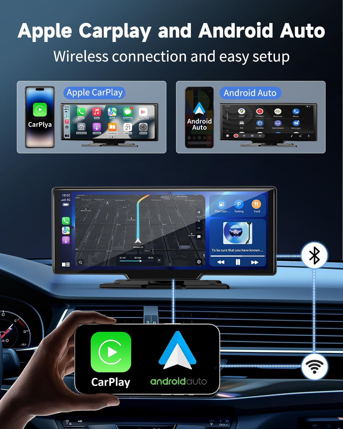 11.5″ Largest Wireless Carplay Screen for Car, Portable a Pple Carplay & Android