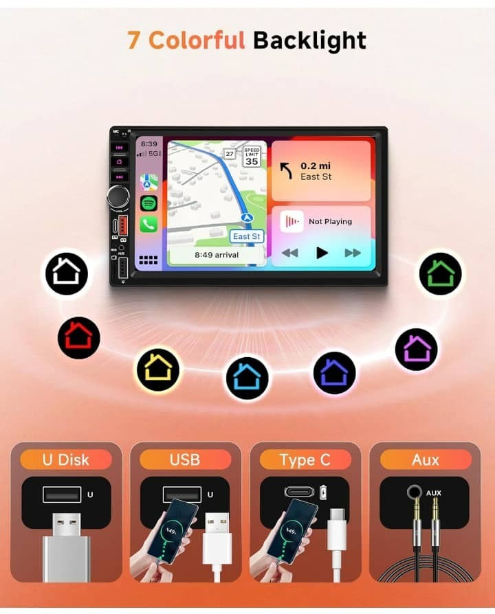 Double Din Car Stereo, 7 Inch Touch Screen Wireless Carplay & Android Au