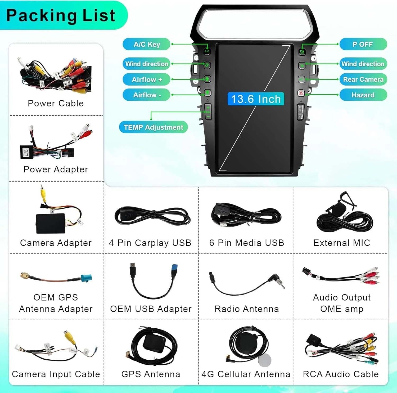13.6″ 128G Car Radio Stereo for Ford Explorer 2011-19 Android Carplay GPS