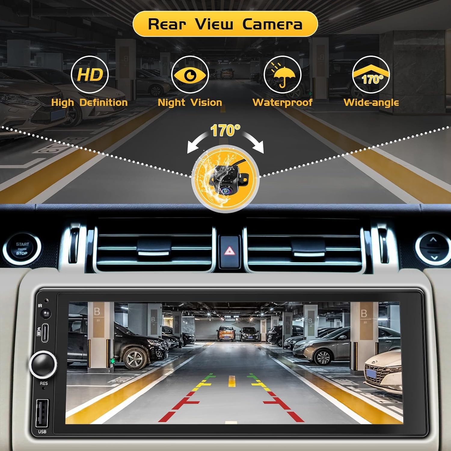 Wireless Single Din Car Stereo-Apple Carplay, Android Auto, 6.86″ Touchscreen