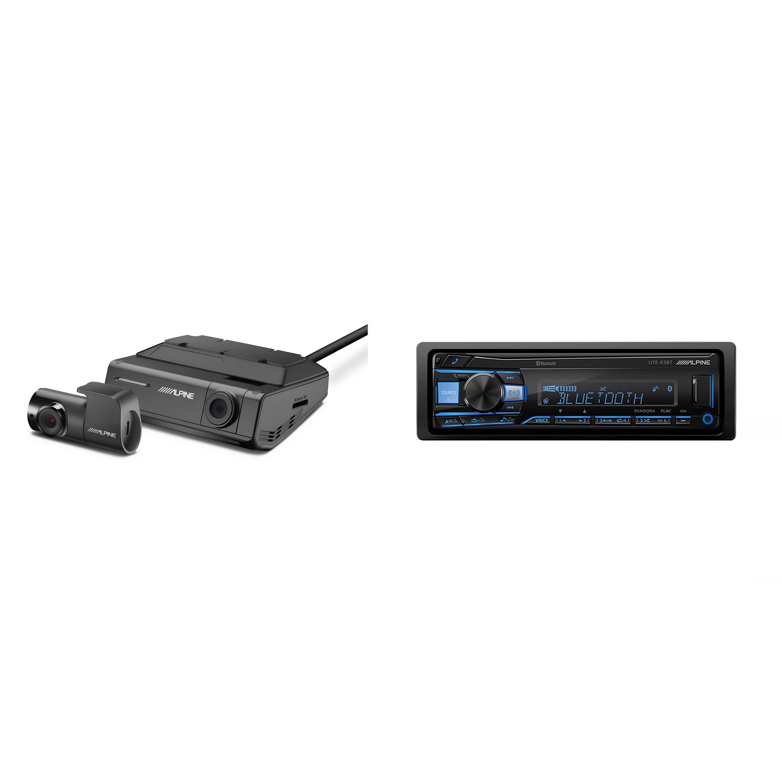 Alpine UTE-83BT Bluetooth Car Stereo with DVR-C320R Dash Camera