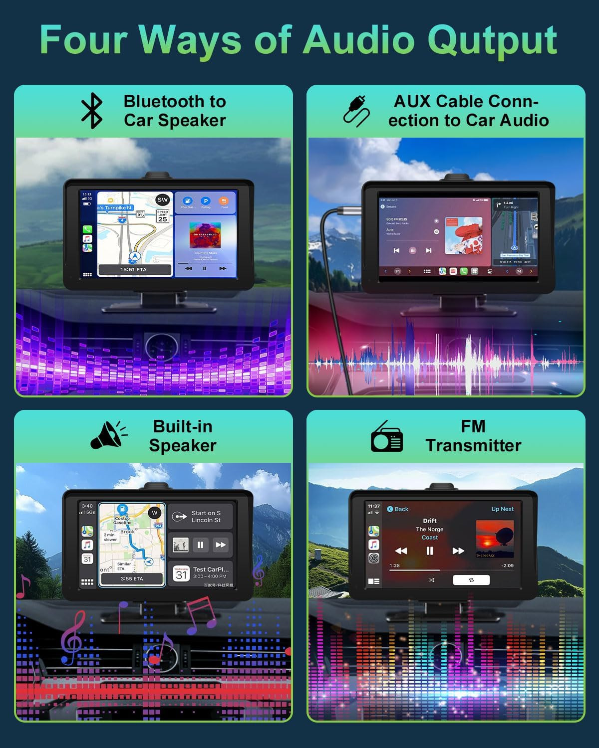 Carplay Screen for Car, 7″ HD Portable Wireless Carplay & Android Auto