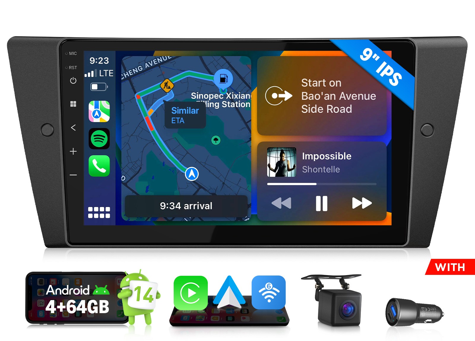 For BMW M3 E90 9 Inch Android 14 Smart Car Radio Stereo GPS Voice Control DSP BT
