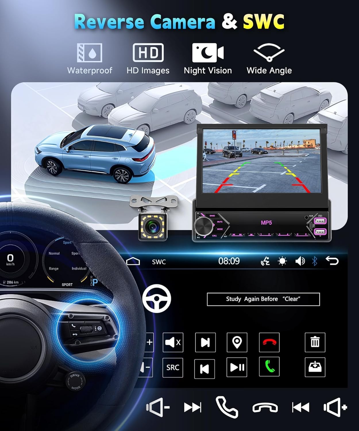 Radio estéreo para coche 1 DIN, pantalla táctil abatible, reproductor MP5,USB,BT