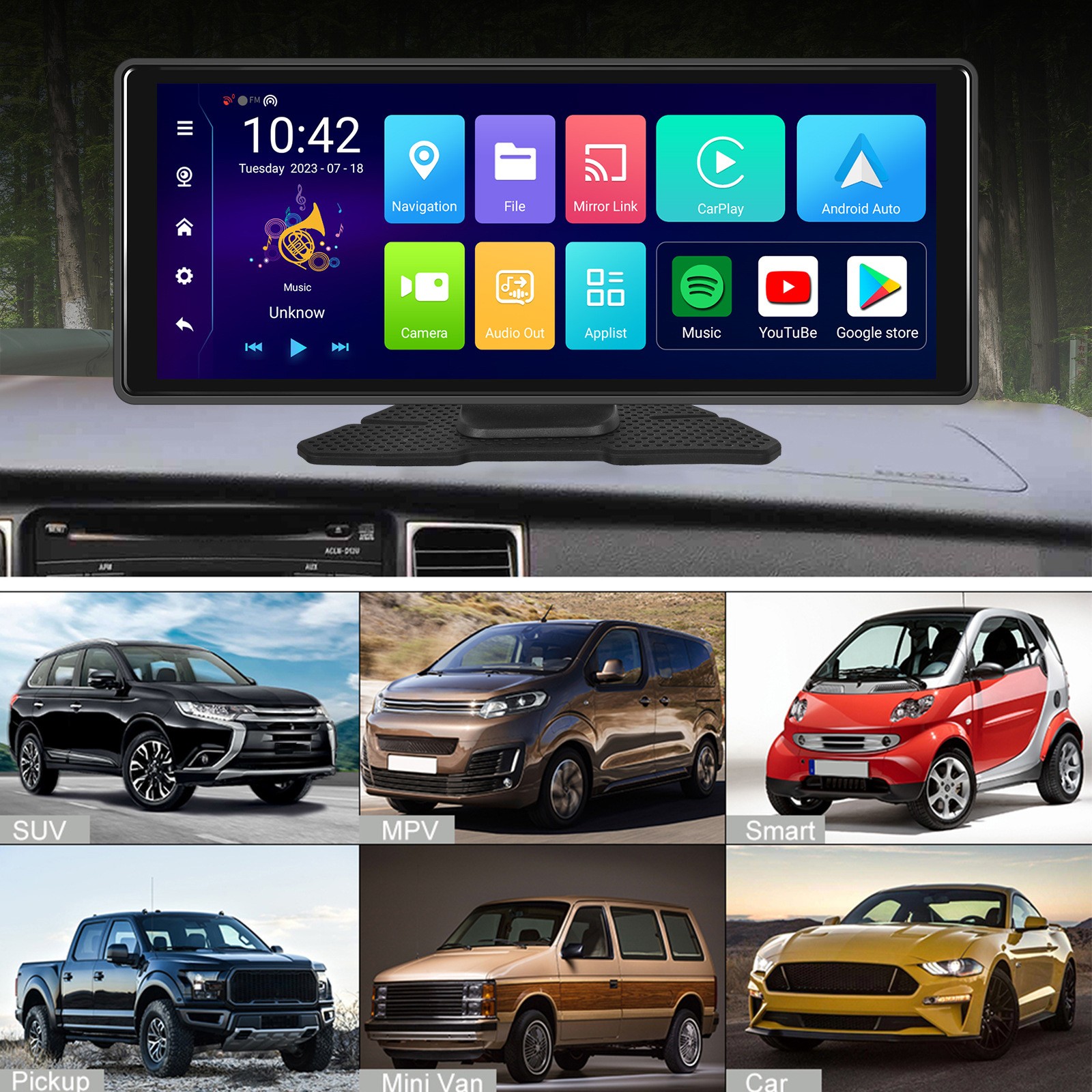 10.26″ Portable Bluetooth Car Navigation Carplay HD Large Touch Screen Recorder