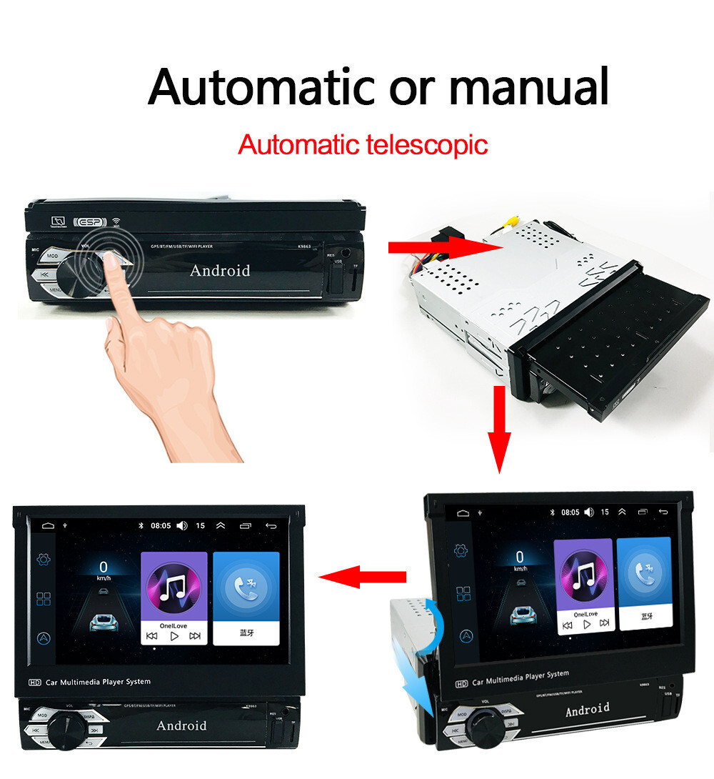 1 din Car Radio Automatic telescopic screen WIFI GPS BT Mirro Link mp5 player
