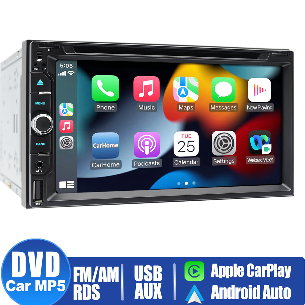 7″ Car Radio Apple Andriod CarPlay GPS DVD Stereo Touch Screen Double Din+Camera