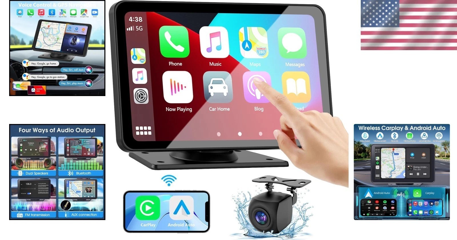 Portable 7-Inch HD Carplay Touchscreen with Real-Time GPS & Backup Camera Access