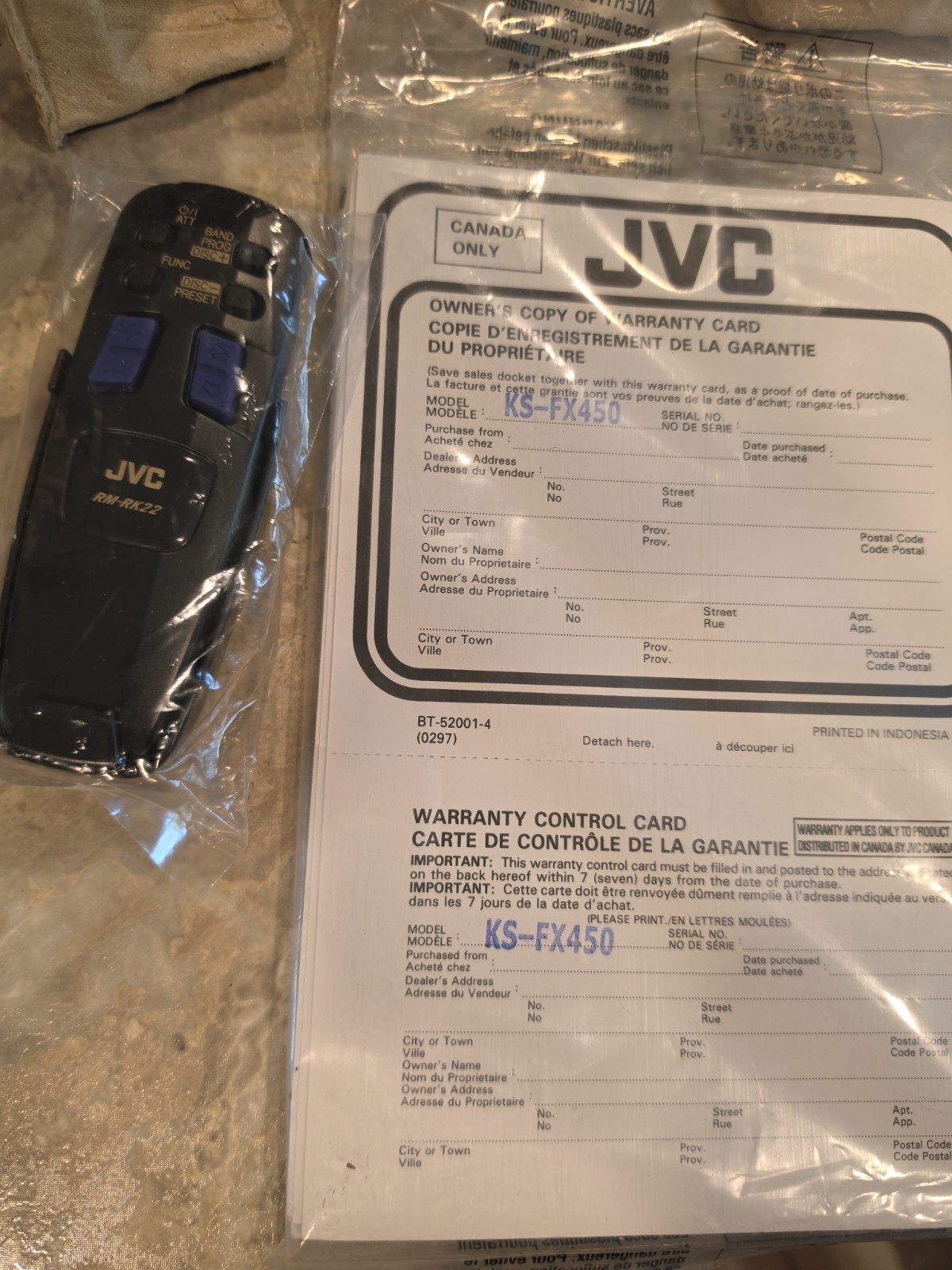 NOS JVC KS-FX450 Cassette Receiver Detachable Flip Face W Remote Cd Control
