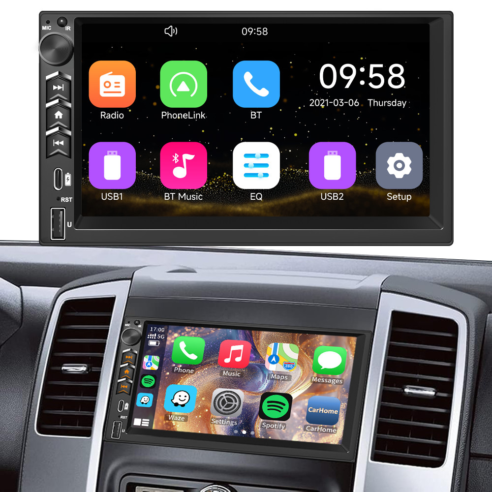 In-Dash 7″ QLED Double DIN CarPlay Android Auto GPS Car Stereo Radio DSP USB RDS