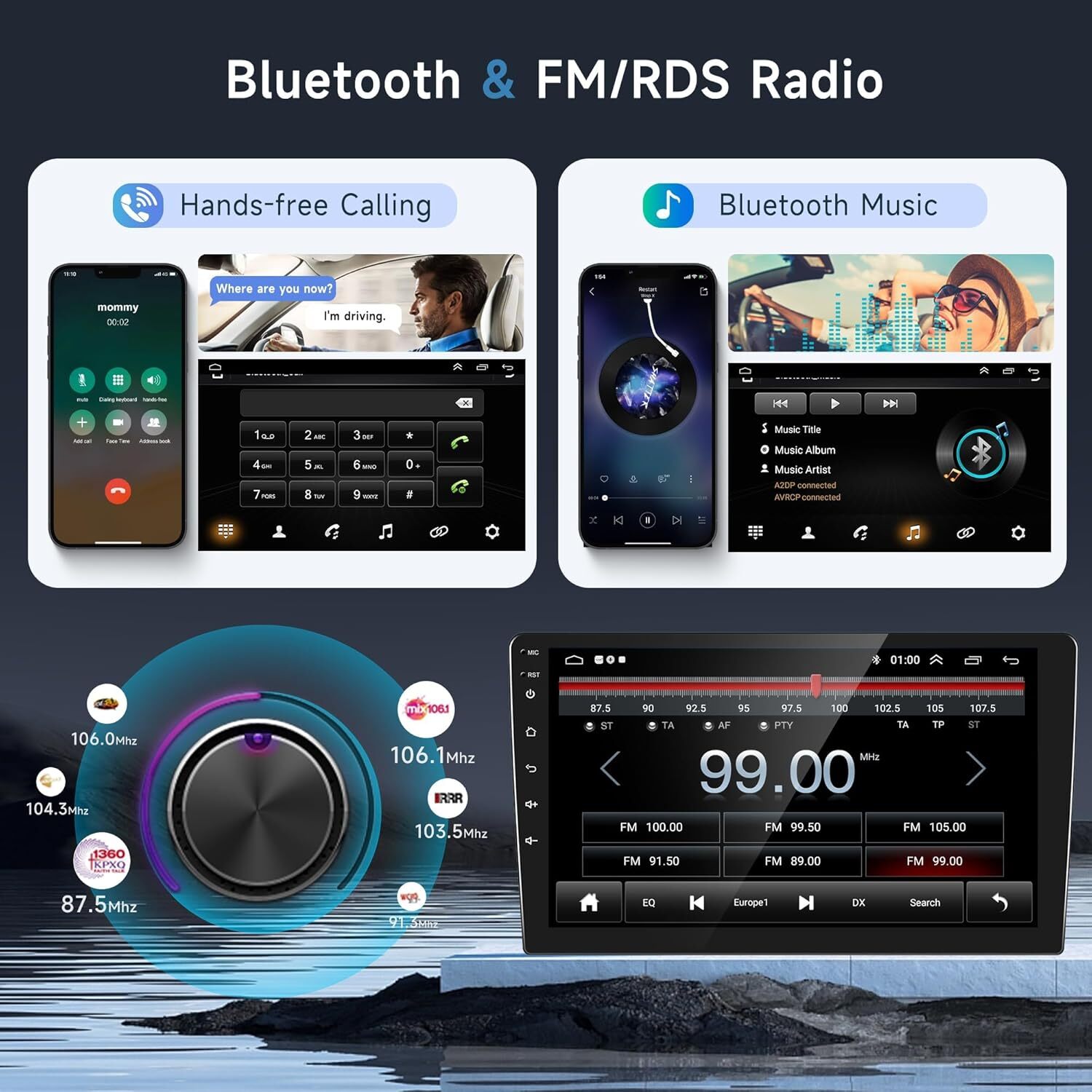 10.1″ 2 Din Touch Screen Stereo Bluetooth Radio Apple Carplay Android Auto + Cam