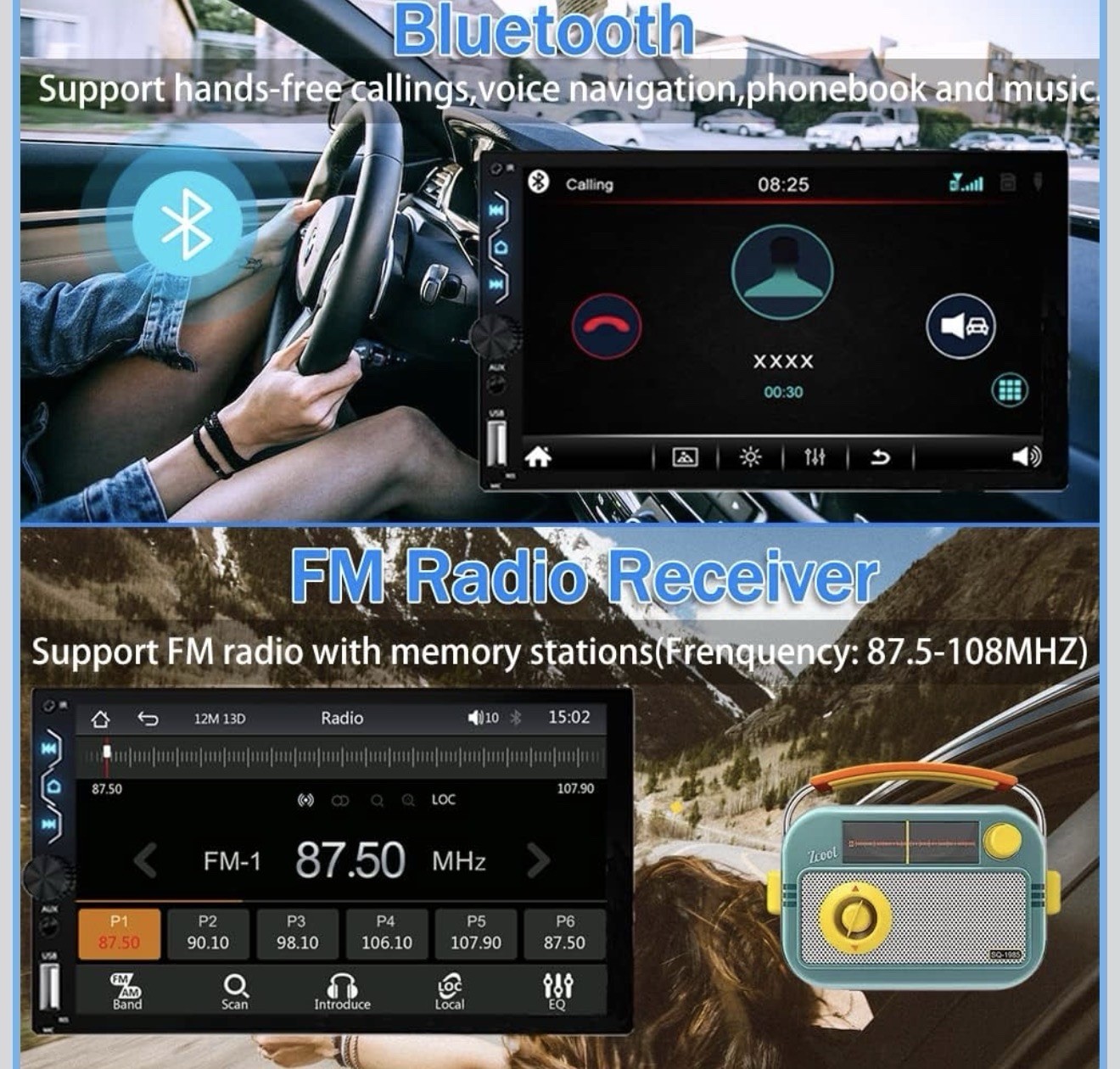 Leadfan Double Din Car Stereo Apple Carplay & Android Auto,7 Inch Touchscreen