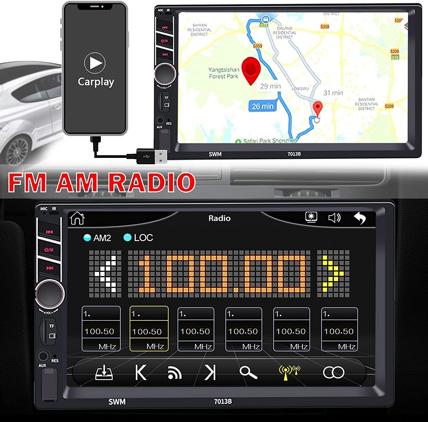 Double Din Car Stereo Apple Carplay/Android Auto Car Stereo with Bluetooth Backu