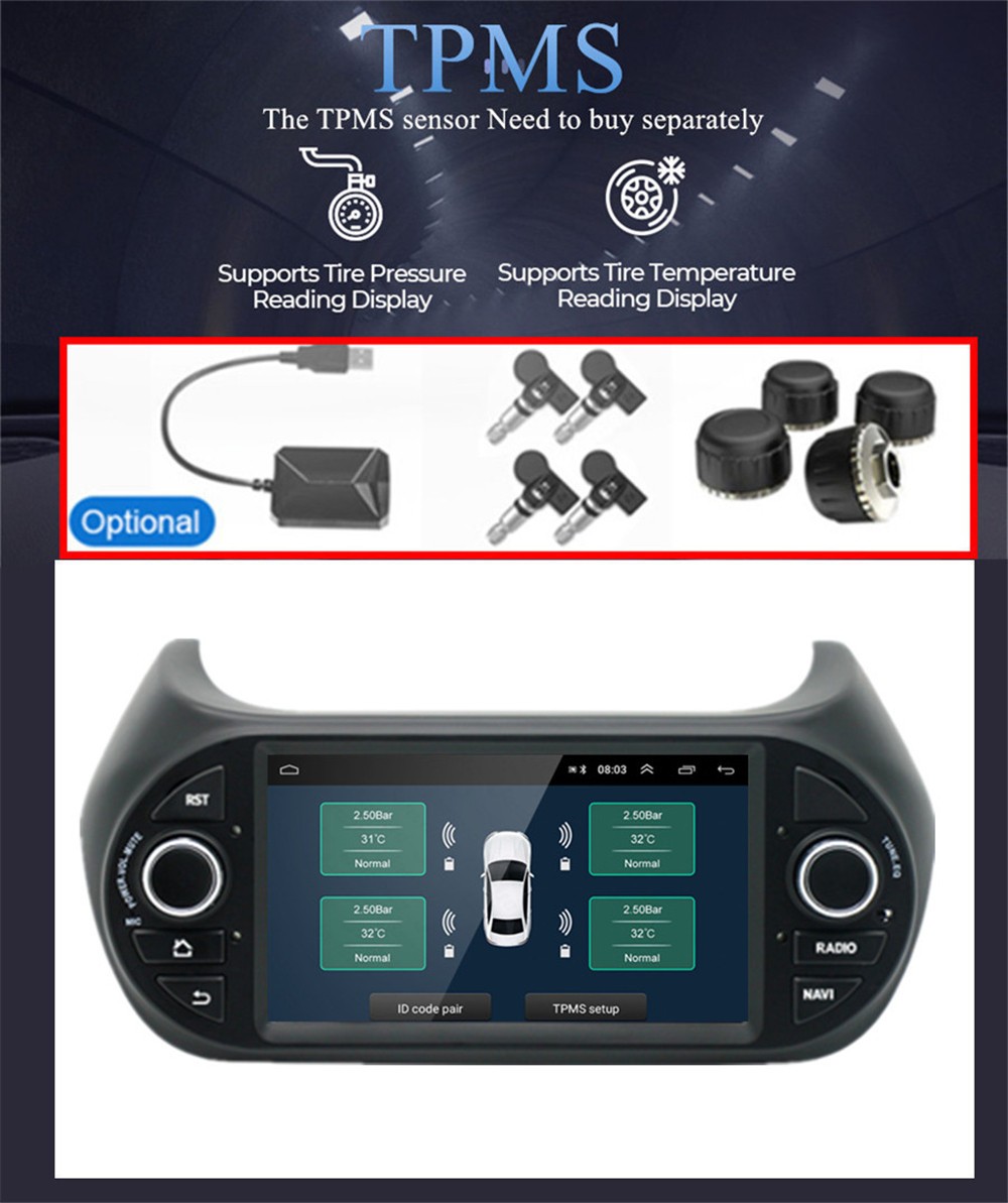 For 2008-2017 Fiat Fiorino Car Multimedia Stereo Player Mirror Link Navi SWC