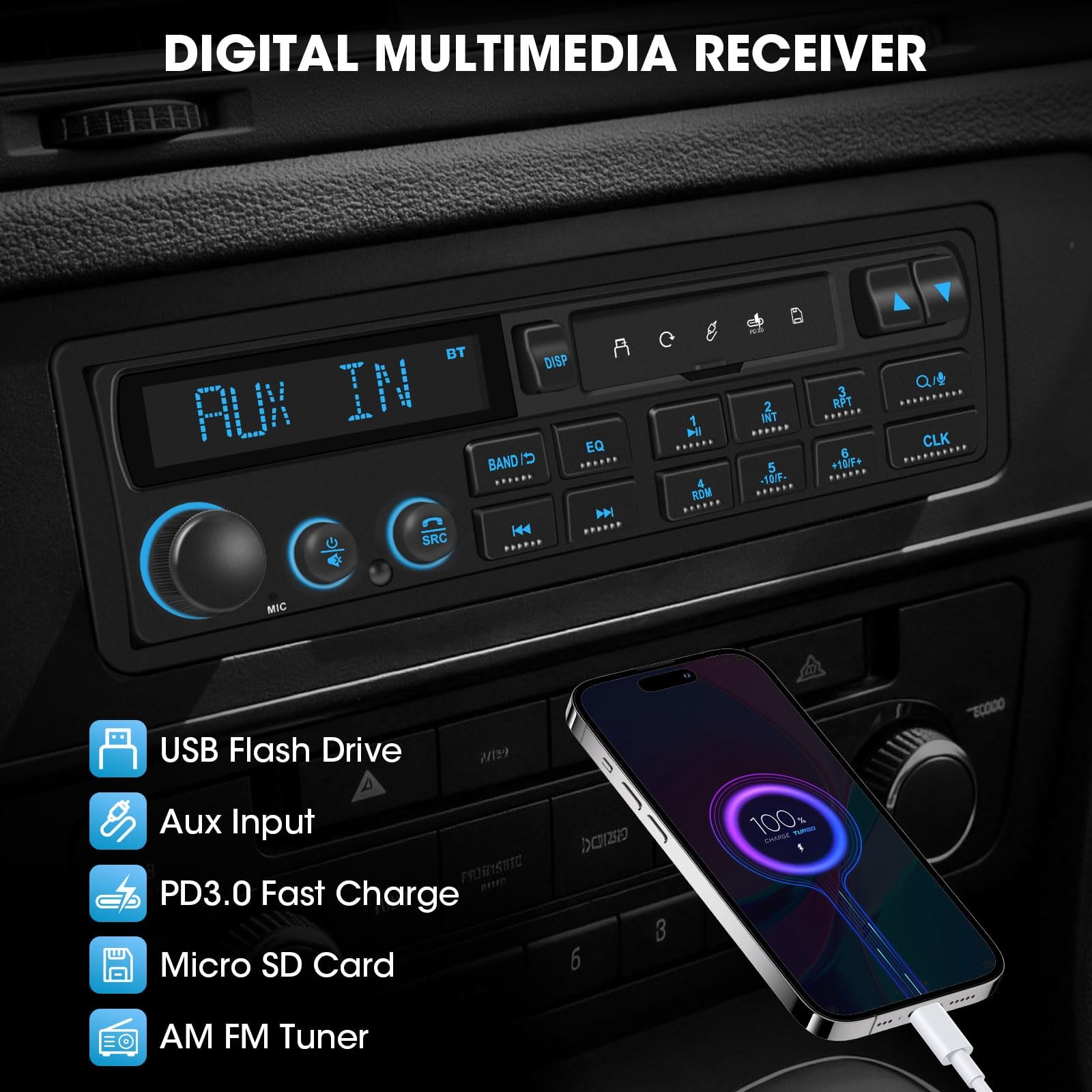 Bluetooth Retro Car Stereo Receiver Single Din European Classic Look Radio AM FM