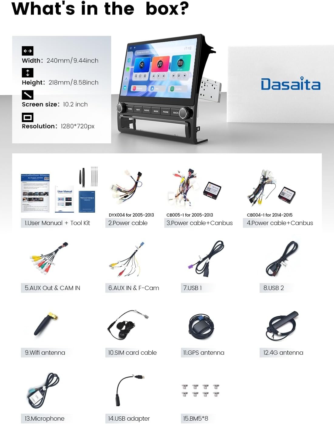 Dasaita 10.2″ Android 13 Car Radio Toyota Tacoma 2005-2015 CarPlay Android Auto