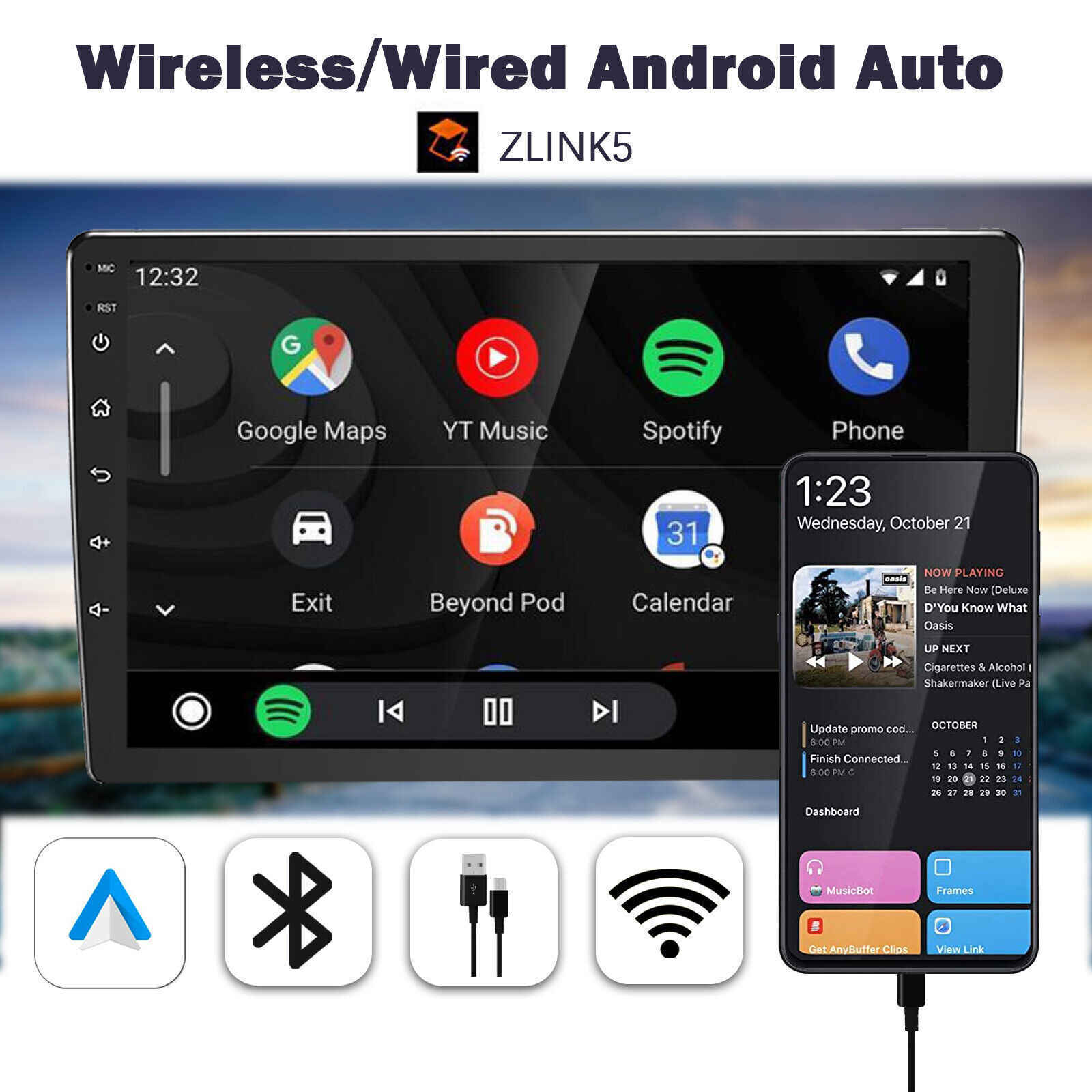4+64GB 2DIN Rotatable 10.1” Android 13 Touch Car Stereo Radio GPS Wifi Carplay