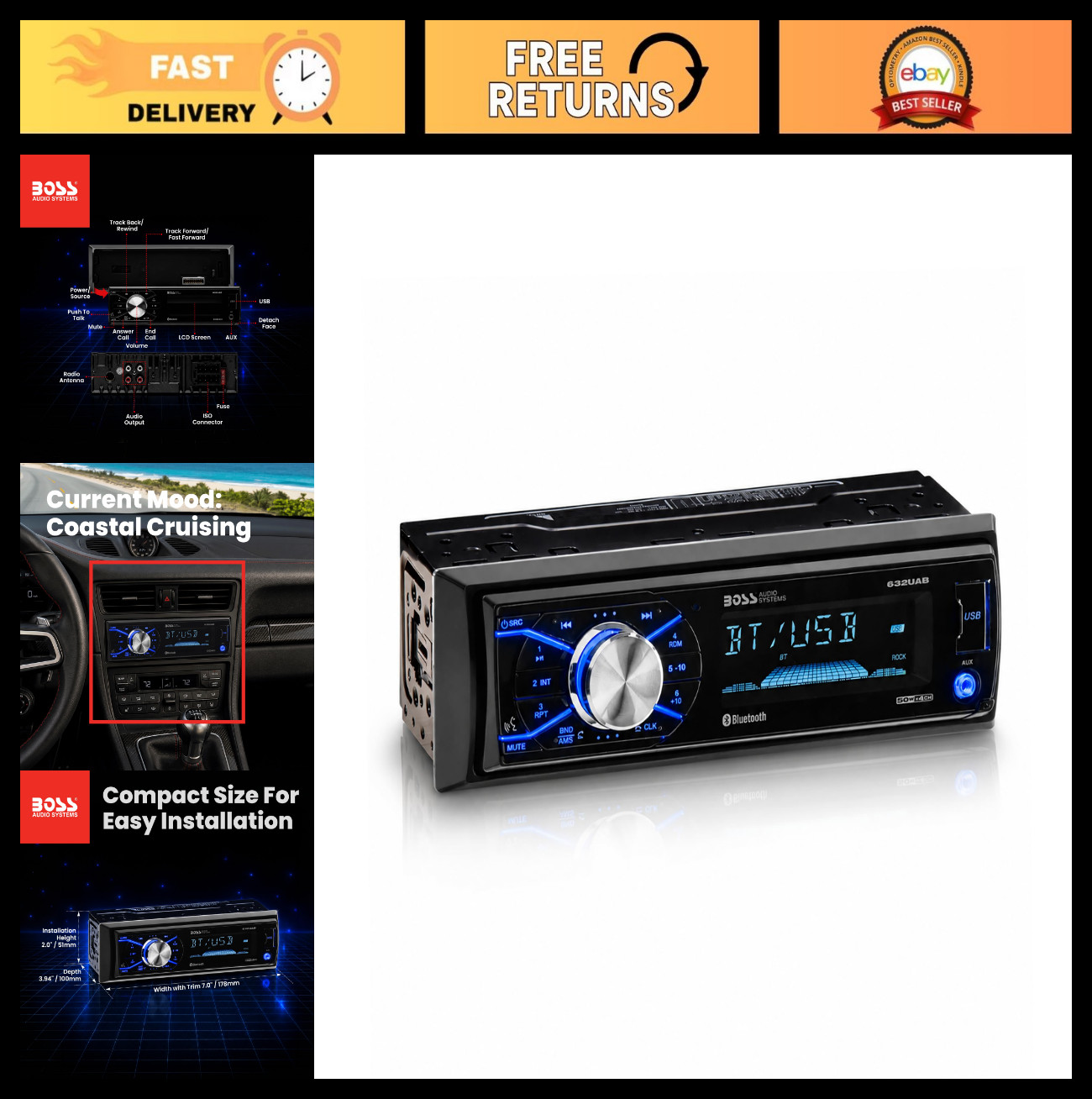 Single Din Car Stereo Bluetooth AM/FM Radio Receiver, USB/Aux Input, Remote Cont