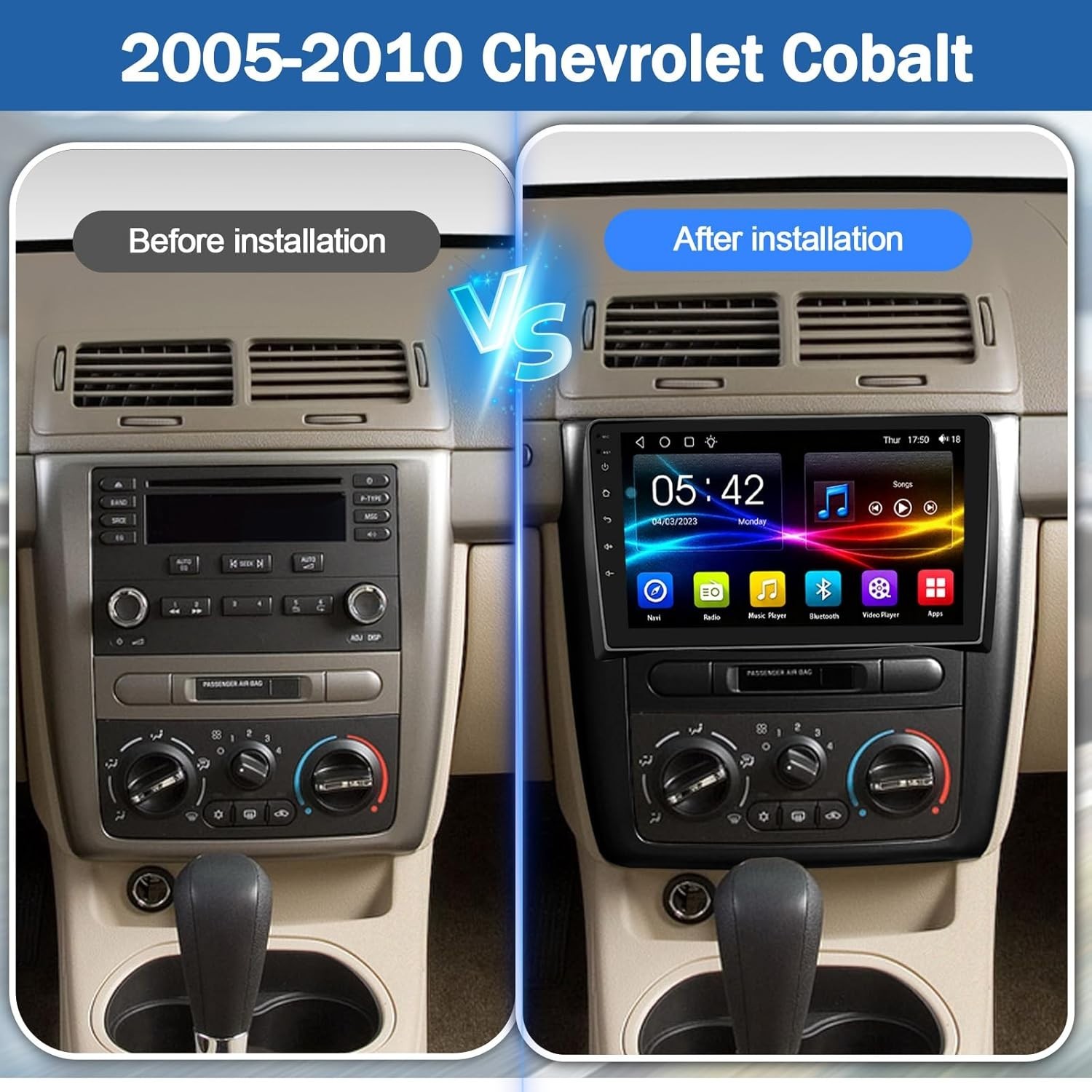 9″ 8Core 4+64G Android Auto Carplay for Chevrolet Cobalt 2005-2010; Free Camera