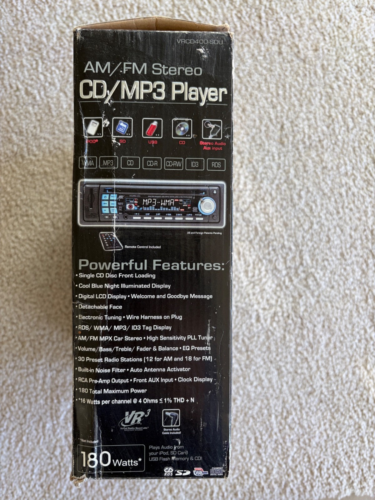 VR3 VRCD400-SDU AM/FM CD MP3 Car Stereo USB SD AUX 180W New Open Box