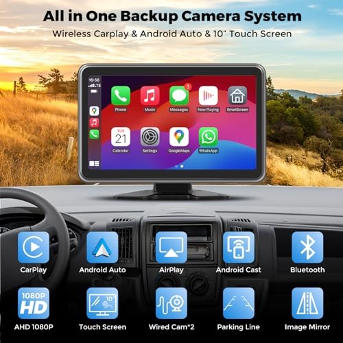 Truck RV Camera System with CarPlay & Android Auto,10” Touch Screen Monitor