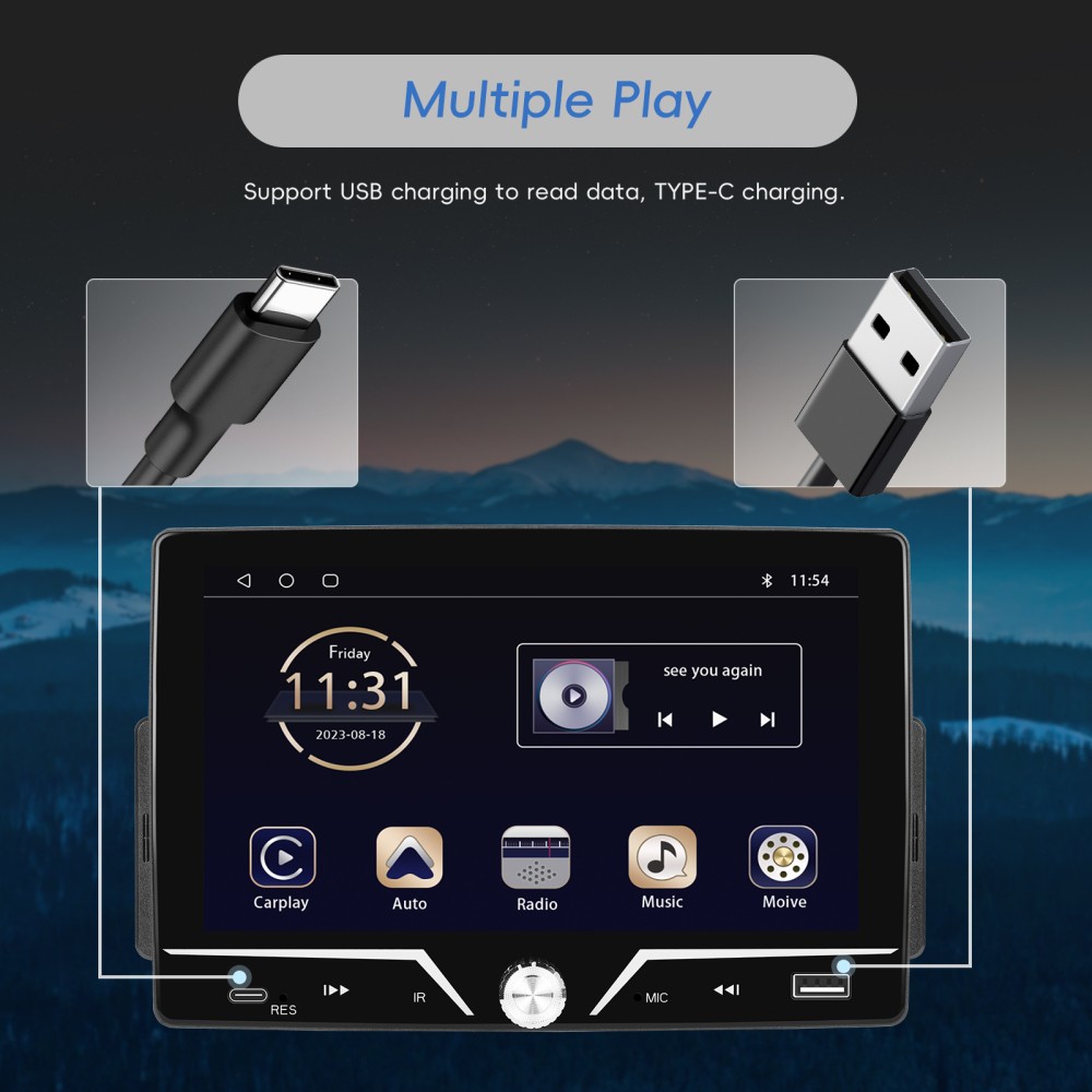 1DIN 7″ HD Touch Screen MP5 Player Car Radio Stereo Bluetooth FM CarPlay Android