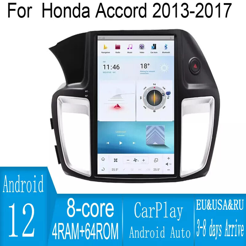 12.1″ Car Stereo Radio Android Tesla Screen 4+64GB For 2013-2017 Honda Accord