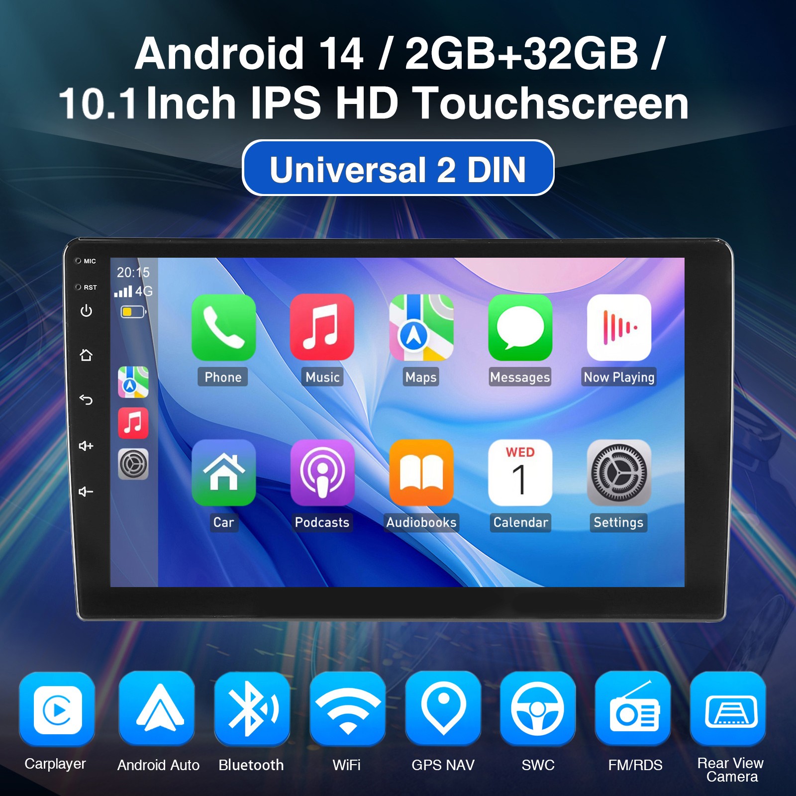 10 inch Carplay Android Car Stereo Radio GPS Navi Double Din WIFI Touch Screen