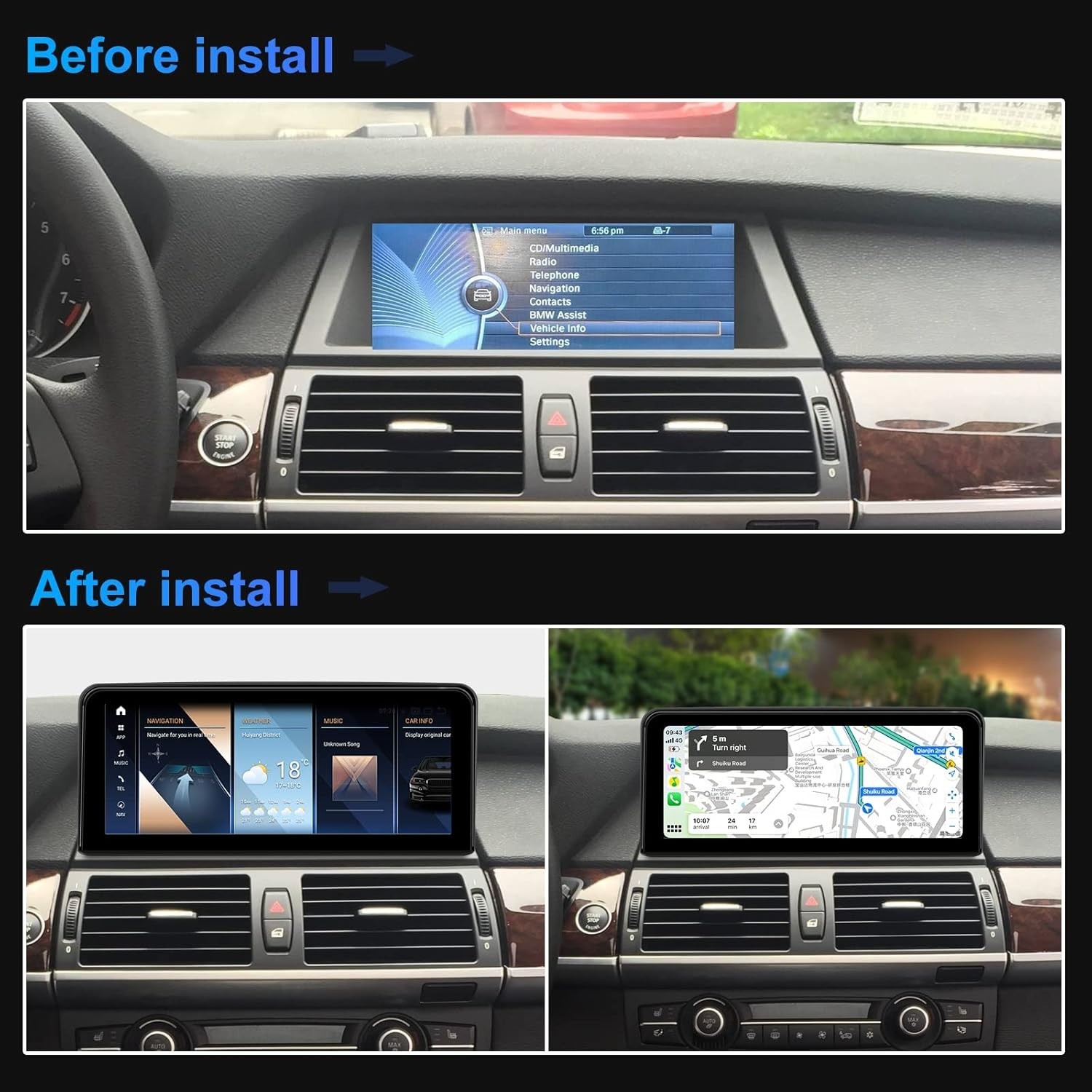 For BMW X5 X6 CCC CIC 2007-2010 Android Car Stereo Radio Carplay GPS Navi Screen