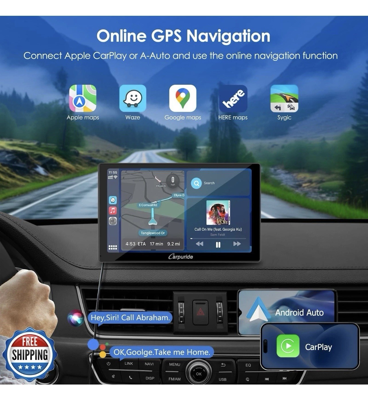 CARPURIDE C98 Wireless 9’’ Apple Carplay Android Auto GPS Navigation