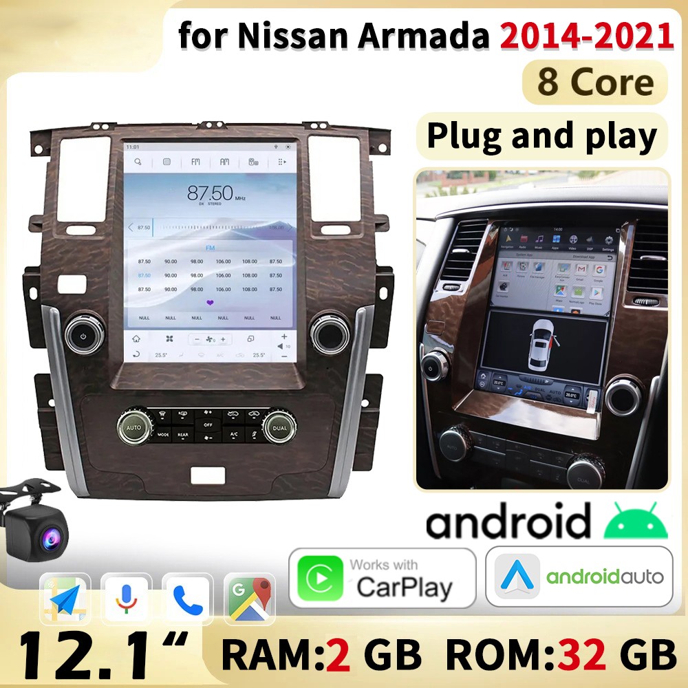For Nissan Armada 2014-2021 Car Radio Tesla Style GPS Navigation CarPlay 2+32GB