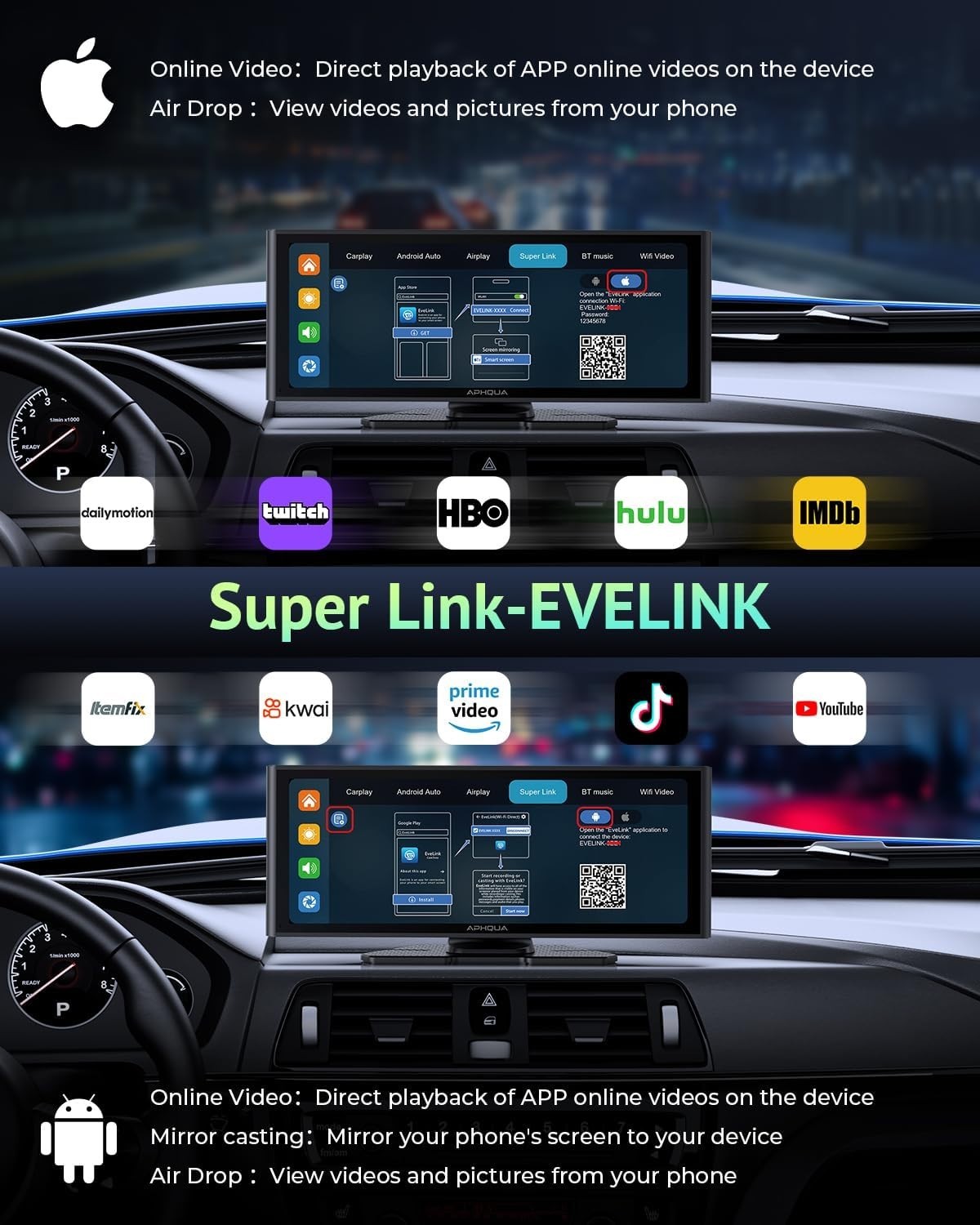 9.26″ 2.5K Dash Cam Car Stereo Radio Apple Carplay&Android Auto GPS+1080P Camera