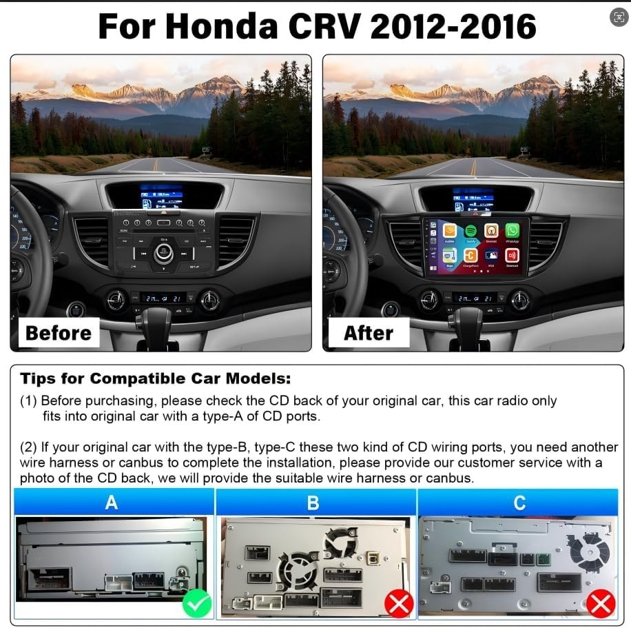 For Honda CRV 2013-2016 Car Screen Carplay Bluetooth Android Auto radio 1280*800