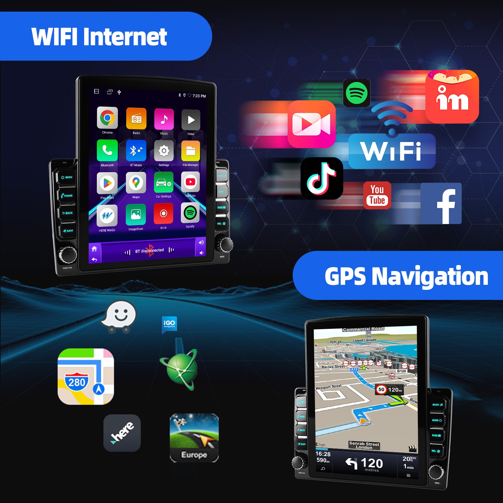 9.7″ 4+64GB Wireless Carplay Car Stereo Radio Double 2 Din Android GPS NAVI SWC