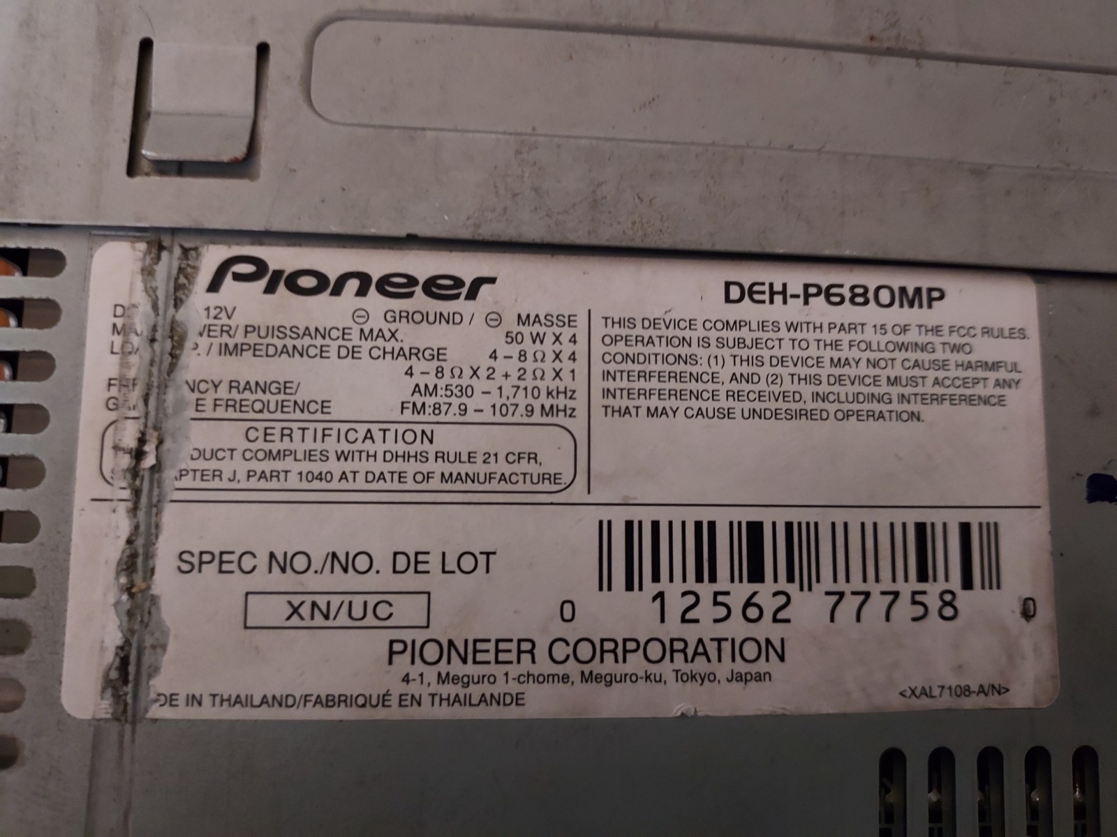 PIONEER PREMIER DEH-P680MP CD PLAYER W/ Remote