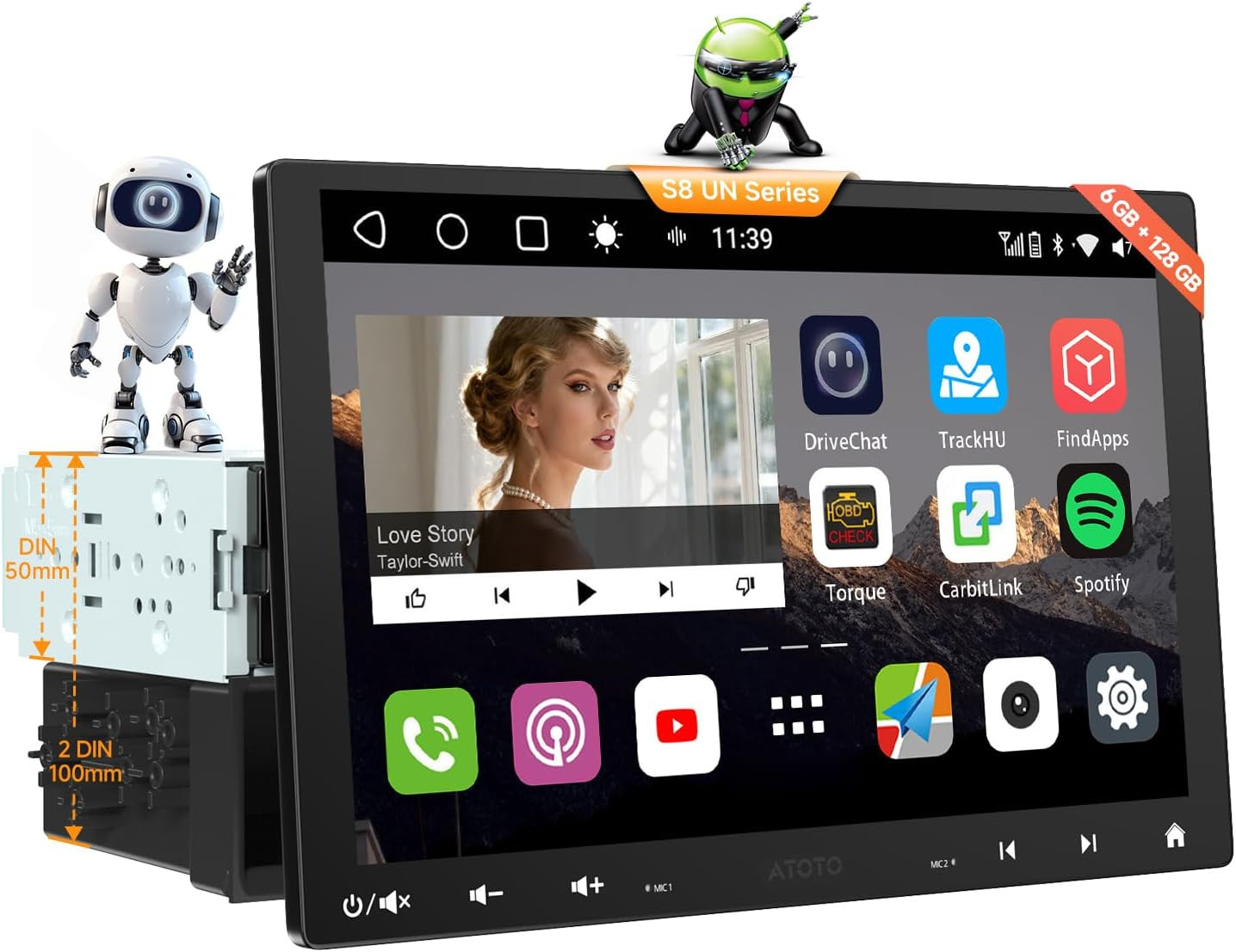10.1″ S8 Ultra New 1& 2Din Android Gen AI Car Stereo 6G+128G Wireless CarPlay