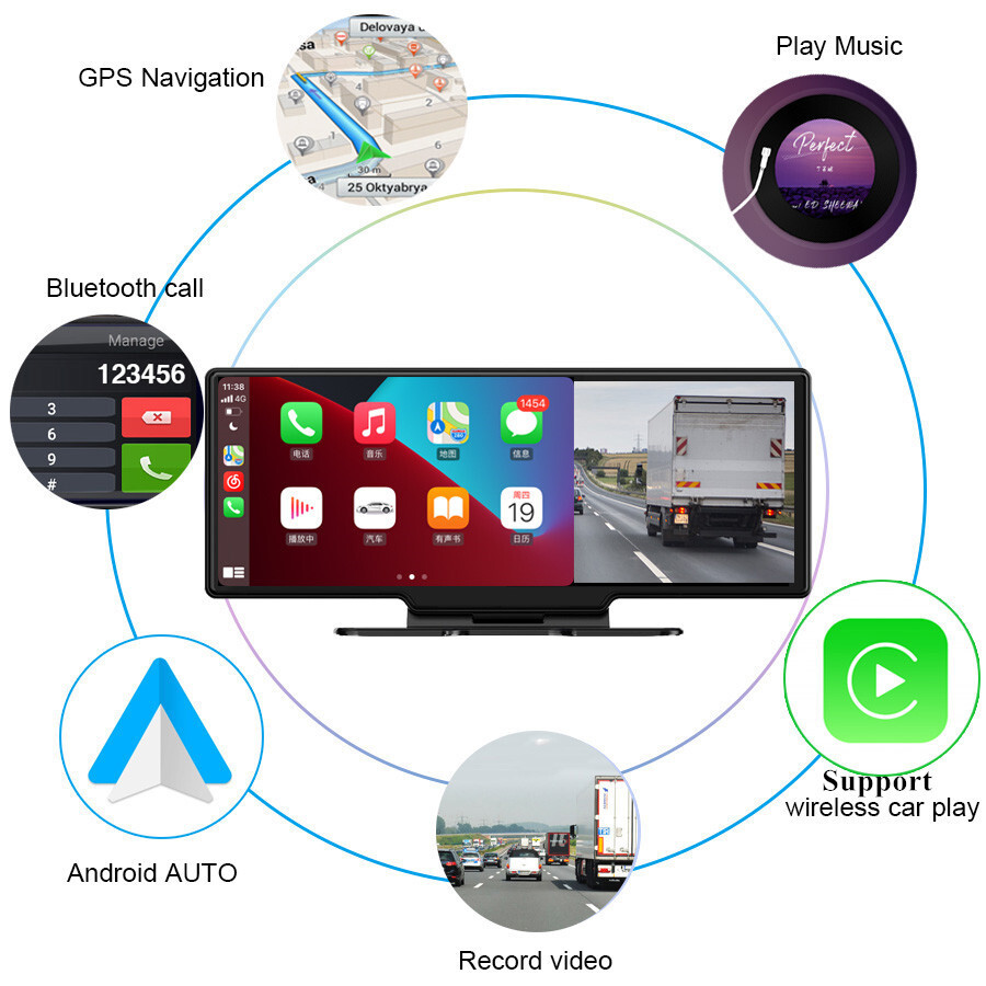 2.5D10.26in Car Dash Cam Auto Bluetooth DVR Video Recorder Dashboard APP Control